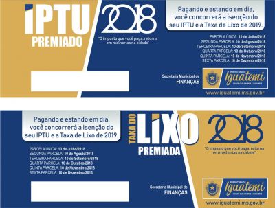 Prefeitura lança concurso com premiação de contribuintes em dia com o IPTU e Taxa do Lixo.