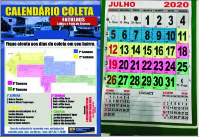 SECRETARIA DE OBRAS- CALENDÁRIO  DE COLETA DE GALHOS E ENTULHOS DE JULHO