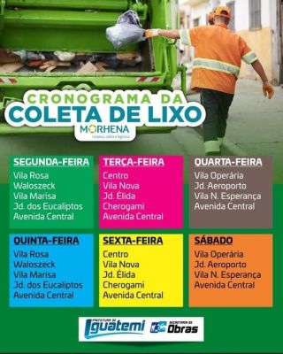 SECRETARIA DE OBRAS DIVULGA O CALENDÁRIO DE COLETA DE LIXO NOS BAIRROS. 