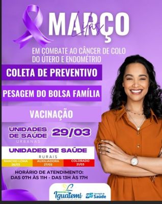 SECRETARIA DE SAÚDE DE IGUATEMI REALIZARÁ COLETA DE PREVENTIVO NESTE SÁBADO (29), NAS UNIDADES DE SAÚDE.