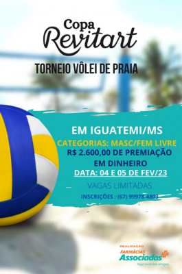 1ª COPA REVITART 2023 DE VÔLEI DE AREIA ACONTECERÁ EM IGUATEMI COM A PARTICIPAÇÃO DE 28 DUPLAS.