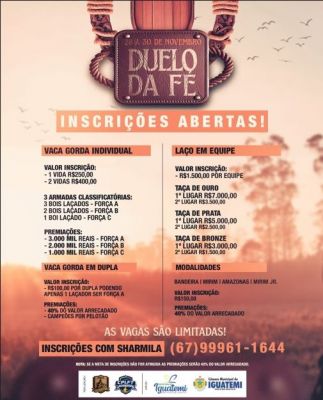 IGUATEMI SERÁ SEDE DO 2º DUELO DA FÉ, DO LAÇO COMPRIDO NO PRÓXIMO MÊS DE NOVEMBRO.