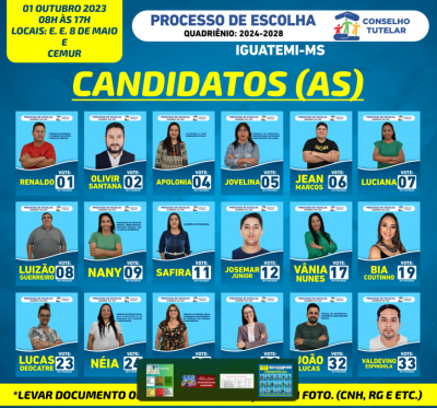 ELEIÇÃO PARA CONSELHEIROS TUTELARES DE IGUATEMI ACONTECE DIA PRIMEIRO DE OUTUBRO.