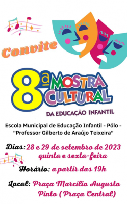SECRETARIA DE EDUCAÇÃO PROMOVERÁ A 8ª MOSTRA CULTURAL DA EDUCAÇÃO INFANTIL EM SETEMBRO. 