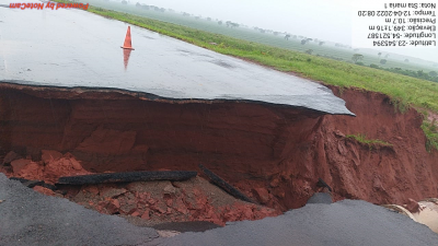 RODOVIA NÃO SUPORTA VOLUME DE CHUVAS, DESMORONA E BLOQUEIA MS-180 ENTRE IGUATEMI E JUTI.