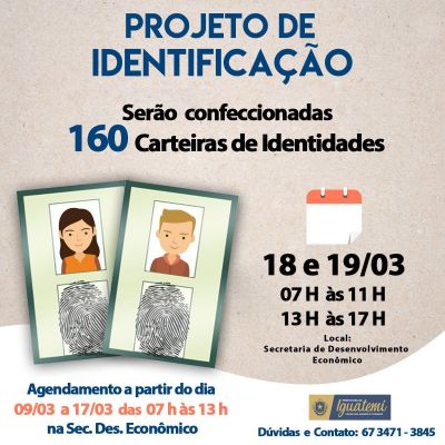 MUTIRÃO PARA EMISSÃO DE CARTEIRA DE IDENTIDADE ACONTECERÁ EM IGUATEMI.