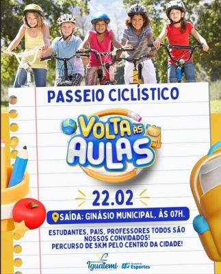 SECRETARIA DE ESPORTES DE IGUATEMI PROMOVERÁ O 1º PASSEIO CICLÍSTICO “VOLTA ÀS AULAS” COM SORTEIO DE BRINDES.