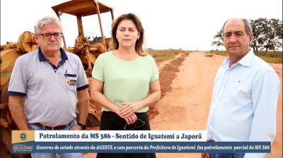 MS-386 ESTÁ SENDO PATROLADA A PEDIDO DA PREFEITA PATRÍCIA MARGATTO.