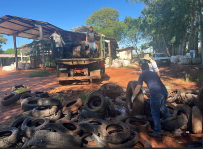 CONTROLE DE ENDEMIAS DE IGUATEMI REALIZA COLETA DE PNEUS NA USINA DE RECICLAGEM.