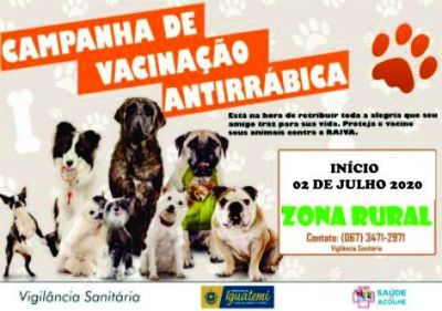 CAMPANHA DE VACINAÇÃO ANTIRRÁBICA TEVE SEU  INÍCIO EM IGUATEMI.