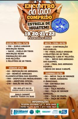 IGUATEMI É SEDE DO 14º ENCONTRO DO LAÇO COMPRIDO PROFISSIONAL REALIZADO PELA FEDERAÇÃO ESTADUAL EM PARCERIA COM O CLUBE ESTRELA. 